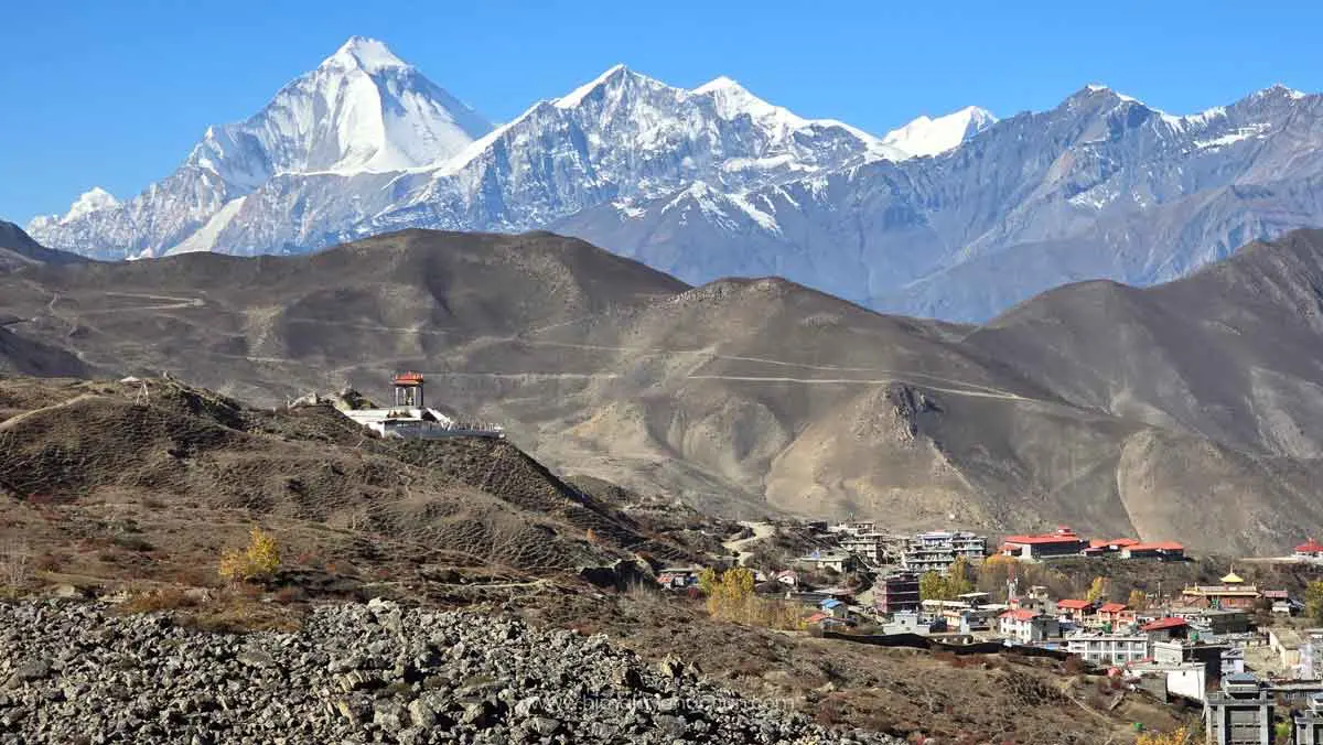 Ancient stone village of Phu nestled on a mountain ridge